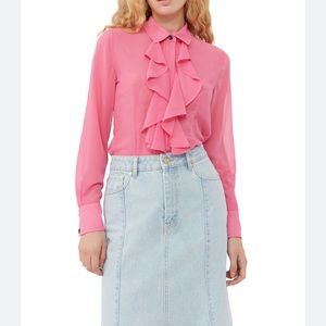 Ganni Chiffon Ruffle Shirt in Cone Flower